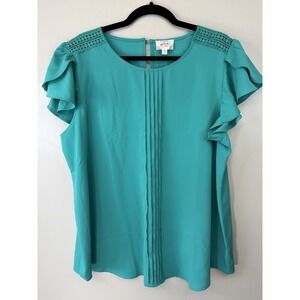 NWOT Perch Seafoam Green Short Ruffled Sleeve Blouse Size 1X Crochet Accents